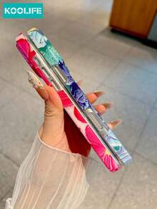 KOOLIFE 1pc Blue Purple Floral Oil Painting Phone Case, Abstract Art Flower Print, PC+TPU Anti-Drop Protective Cover, Vintage Boho Aesthetic, Full Camera Protection Case Compatible With Apple 17/17pro/17promax/17Air/16/15/14/13 - Blue Oil Painting Flowers - View 6