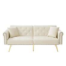 Flieks Modern 2-Seater Sofa Bed – Velvet Upholstery, 3-Position Adjustable Backrest & Gold-Plated Metal Feet. Stylish Sofa With Sleeping Function – Space-Saving, Durable, Ideal For Small Rooms. - Beige - View 13