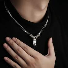Men's Double Layer Titanium Steel Necklace - Black - View 5