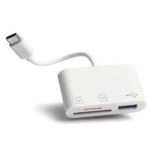Lecteur de carte SD 3-en-1 Lightning/Type-C, adaptateur de lecteur de carte mémoire, visionneuse de caméra portable Plug & Play compatible avec les cartes SD/TF/Micro SD - Blanc - Voir 3