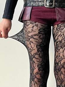 1 Pair Floral Lace Fishnet Breathable Socks, Sexy Cute Elegant, Suitable For Date Night, Daily Wear, Spring/Autumn - Multicolor - View 1