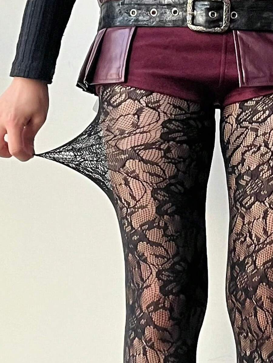1 Pair Floral Lace Fishnet Breathable Socks, Sexy Cute Elegant, Suitable For Date Night, Daily Wear, Spring/Autumn - Multicolor - View 1