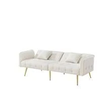 Multifunctional Two-Seater Sofa Bed With Bed Function, Adjustable Backrest, And Multi-Position Armrests. Modern Folding Sofa Bed For Living Room - Velvet Upholstery. Spacious Sleeping Area. - White - View 1