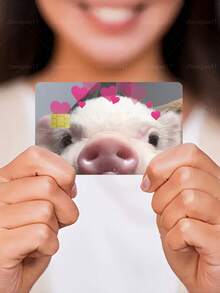 1pc Heart-Shaped Piglet Pattern Credit Card Sticker, Cute Pet Party Birthday Gift, PVC Material Anti-Fingerprint Anti-Scratch Durable, Suitable For Men, Women, Couples, Decorate Debit/Credit Cards, Campus Cards, Transportation Cards - Type a - View 3