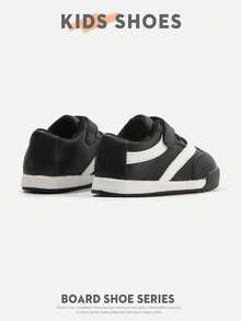 1 Pair Infant Toddler Side Colorblock Striped With Stitching Detail Round Toe Low-Top Design Hook & Loop With Decorative Laces Flat Sole Classic Retro Style Kids Sneakers For Daily Wear, Holiday Outings And More - Black - View 2