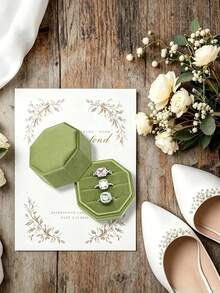 Caixa de Anel de Joias de Veludo, Caixa de Anel de Casamento Octogonal com 3 Compartimentos, Suporte de Exibição de Anel Vintage Premium, Para Cerimônia de Casamento, Proposta e Noivado - Multicolorido - Visão 2