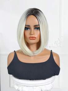 FIVE STARS Elegant Mid-Length Straight Wig With Bangs - Rose Net Cap, Heat-Resistant Synthetic Fiber, Wigs For Women,For Daily,Party,Cosplay,Halloween HOT - Multicolor - View 5