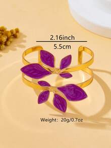 1pc Women's Fashion Bracelet, Minimalist Elegant Adjustable Leaf-Shaped Enamel Open Cuff Bracelet, Suitable For Daily Wear, Vacation And Gifting - Purple - View 7