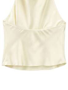 YROOE Women's Spring/Summer Minimalist Versatile Satin Draped Neck Draped Collar Top - Apricot - View 4
