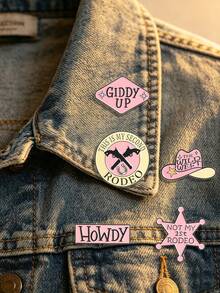 QIHOO 5pcs Western Cowboy Style Enamel Brooch Set - Cowboy Rodeo Theme Badges, Pink Cowboy Hat / Howdy Slogan Brooch, Suitable For Backpack / Cowboy Jacket, Western Style Accessory Gift, Suitable For Women / Students - Multicolor - View 3