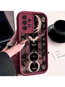 Mysterious Magic Bat Pattern Phone Case For Galaxy A01/A02S/A03/A03s/A05/A10s/A11/A12/AApple 13/A14 5G/A15 4G/A20s/A21s/A22/A23/A30s/A31/A32/A34/A50/A51/A52/A52s 5G/A53 5G/A54 5G/A70/A71/A72/A73 5G/S20/S21/S22 5G/S22+ 5G/S22 Ultra 5G/S23/S23+ - Burgundy - View 2