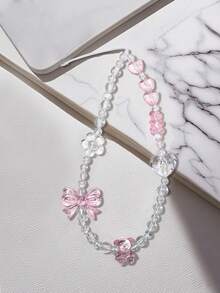 2 piezas Colgante de oso con lazo rosa iridiscente transparente, colgante universal anti-pérdida con cuentas de corazón y flor para bolsa de teléfono (debido al ángulo de disparo y la ampliación, el tamaño real del objeto puede diferir ligeramente de la foto) colgante de teléfono, regalo festivo, colgante para tarjetero - Multicolor - Ver 8