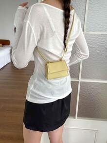 Spring/Summer New Mini Square Handbag For Women, Premium Texture Shoulder Bag, Flap Closure Small Bag, Red Cute Crossbody Bag, Accessory Bag - Yellow - View 10