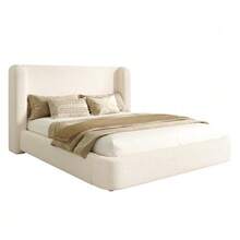 Upholstered Bed, Double Bed, Hydraulically Adjustable Bed, Slatted Bed, Headboard And Large Storage Space, Upholstered Headboard, Beige Looped Fabric, 160 X 200 - 米色1 - 查看 1