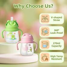 1pc 270ml Cartoon Straw Sippy Cup, Bear Design, Leak-Proof Straw Balance Cup With Handle, Suitable For 6 Months+, Silicone Straw, Clear Scale - Multicolor - View 3