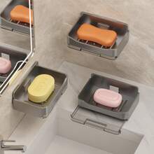 1/3pcs Soap Box Storage Rack, No-Drill Wall-Mounted Bathroom Soap Holder With Drainage, Soap Rack - Multicolor - View 5