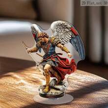 Catholic Archangel Statue, Hand-Painted Winged Warrior Sculpture, Spiritual Home Decor Shelf Ornament - I - View 4
