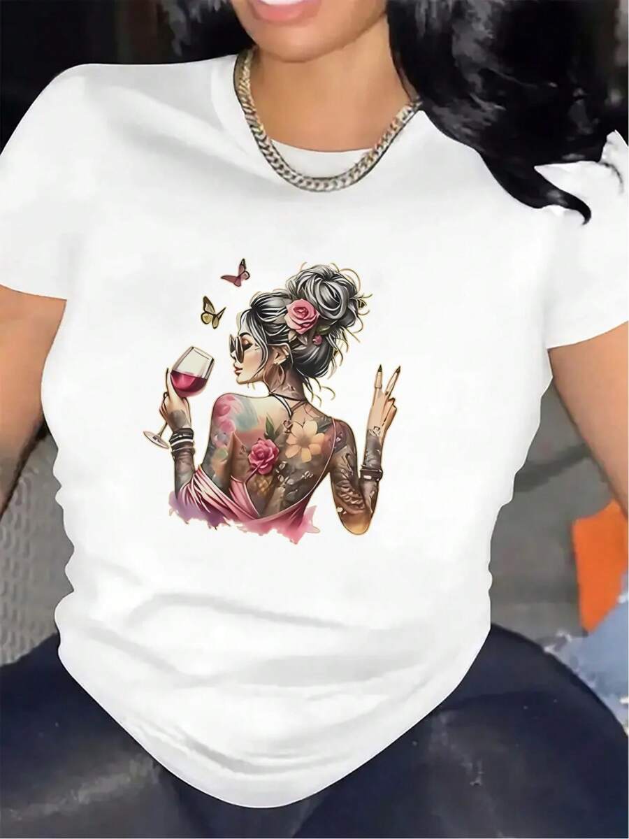 Camiseta casual de manga corta diseñada para entornos de restaurante, que presenta un estilo artístico, ajuste cómodo y material duradero, perfecta para ocasiones informales, una opción mode - Blanco - Ver 1