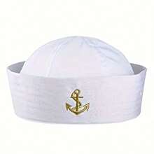 6pcs White Embroidered Sailor Hats, Suitable For Men And Women. Perfect For Theme Parties, Carnivals, Halloween, Cosplay, Costume Parties And More - 6 Embroidered Hats - View 4