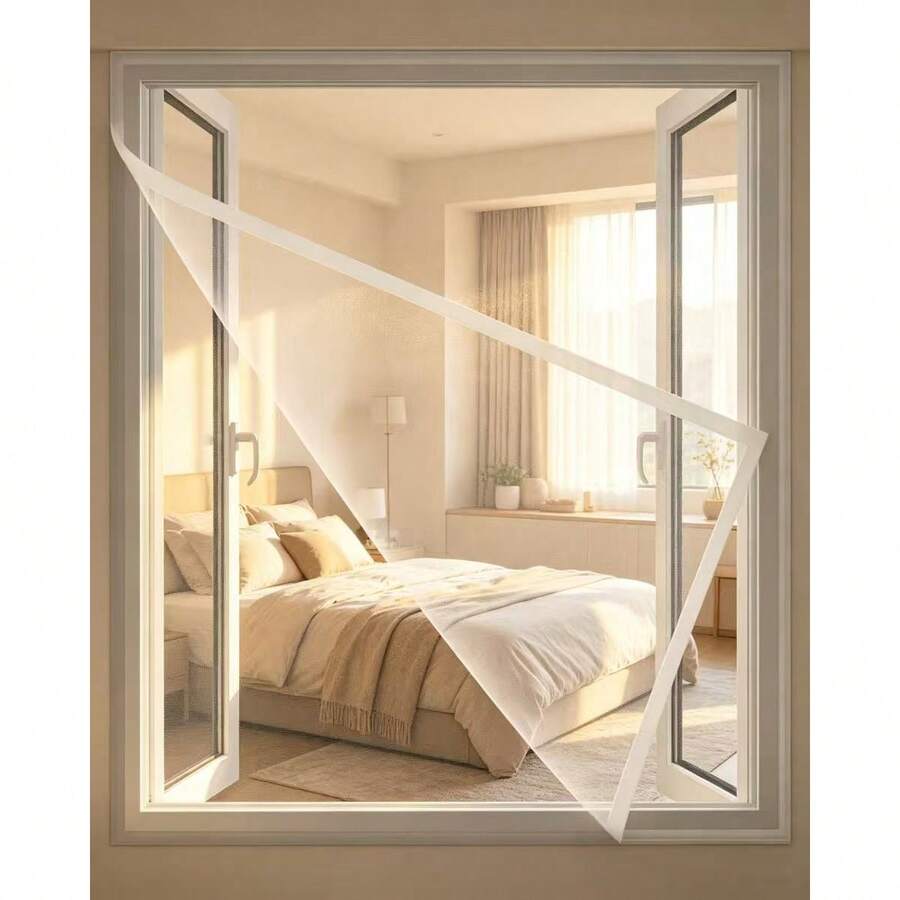 Malla mosquitera autoadhesiva blanca para ventana, barrera de insectos sin costuras, malla de ventana, red de insectos | Malla transparente | Malla para insectos de ventana. Fácil de instalar usted mismo; la barrera de la puerta es transparente.