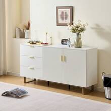Modern Sideboard With 2 Doors And 3 Drawers – Elegant MDF Furniture Piece In Gold Color Alloy - 白色 - 查看 1