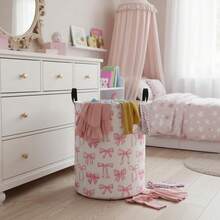 Pink Bowknot Laundry Hamper Basket Baby Hamper For Nursery Boy And Girl Cute Kids Toys Storage Bin Organizer Boho Room Decor - Pink - View 2