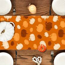 1 pieza Mantel de calabaza naranja, óxido y blanco de otoño, decoración de mesa de cocina y comedor de temporada de otoño, decoración de fiesta de Acción de Gracias para el hogar - Naranja - Ver 3