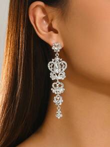1 par de pendientes colgantes de lujo con corazón de strass, gota de agua y borla para mujer, joyería exquisita para boda, fiesta, gala de noche, regalo para esposa, novia, vacaciones - Plateado - Ver 2
