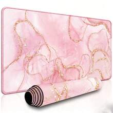 1pc Oversized Gaming Mouse Pad - Pink "Girly Style" Gradient Marble Pattern - Laptop & Desk Mat - Durable Non-Slip Rubber Bottom - High Definition Printing - Precision Stitched Edges - Multiple Sizes Available - Mouse Pad - View 1