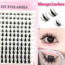 LIMEIKAI Wispy Natural Cat‑Eye Manga Style Lash Clusters, C‑Curl Mixed Lengths, Dense Reusable Segmented Individual False Eyelashes, Beginner‑Friendly For Home DIY, For Prom, Daily & Party Manga Big‑Eye Makeup Looks - D - View 4