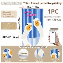 1pc Framed Canvas Wall Art, Funny White Duck Cartoon Wall Decor, Blue Vertical Striped Quirky Goose Text Print Canvas Poster, Preppy Style Cute Animal Decorative Hanging Painting, Suitable For Modern Home Decor, Room Decor, Dorm Decor, Bedroom Decor, Living Room Decor, Bathroom Decor, Kitchen Decor, Dining Room Decor, Living Room Decor, Office Decor, School Decor, Classroom Decor, Back To School Decor, Waterproof Poster - Retro White Duck - View 13