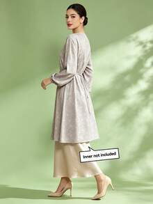 1pc Women's Casual Printed Button Long Sleeve Blouse (Inner Not Included) - Light Grey - View 3