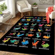 New Store Offer High-Quality Children's Carpet With Fun 3D Dinosaur And English Letter Pattern, Kids Can Learn Letters While Playing, Combines Early Education Function. Machine Washable, Easy Daily Maintenance. Soft And Durable Fabric, Suitable For Bedroom, Living Room, Hallway, Coffee Table Area, Porch And Other Indoor/Outdoor Scenes - Black - View 1