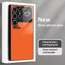 [24h Shipping From DE/FR/ES] Hello Simple-Sided Tempered Glass Phone Case In Vibrant Orange, Cool And Relaxing Ins Style, Versatile For Students And Daily Commuting, Unisex Design, High-Transparency Scratch-Resistant And Oil-Proof Glass, Full Coverage Soft Edges For Drop Protection And Shock Absorption, Raised Lens Frame For Added Protection. - 1 PCS - 查看 5