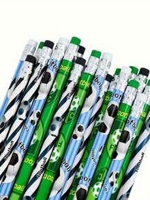 24 PCS Football For Party Pencil Eraser Set | Includes 12 Random Pattern Pencils 12 Erasers | Football Sports Theme Design | Hot , First Day Of School - Multicolor - View 6