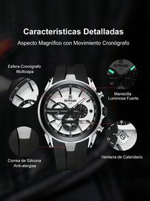 REWARD Men's Quartz Watch, Business Fashion Style, Date Display, Luminous Hands, Multi-Function, High Quality, Classic Design, Silicone Strap, Great Gift - Black - View 6