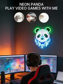 可愛熊貓造型霓虹燈，動物主題 LED 霓虹燈，時尚牆面裝飾，適合臥室、宿舍與派對 - 彩色光 - 查看 5