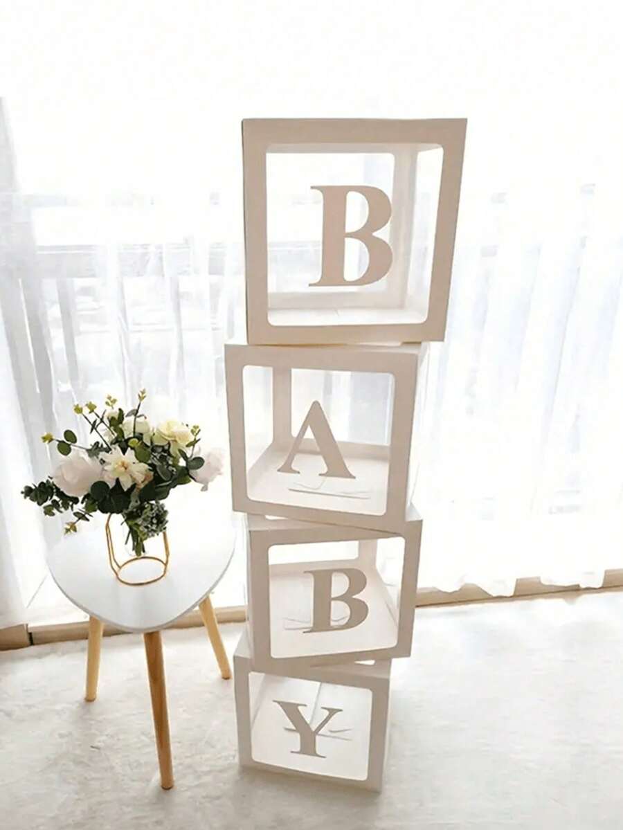 8pcs/Set 25cm Transparent Balloon Box + B A B Y Letter, Birthday Baptism Party Background Decoration Gift Box