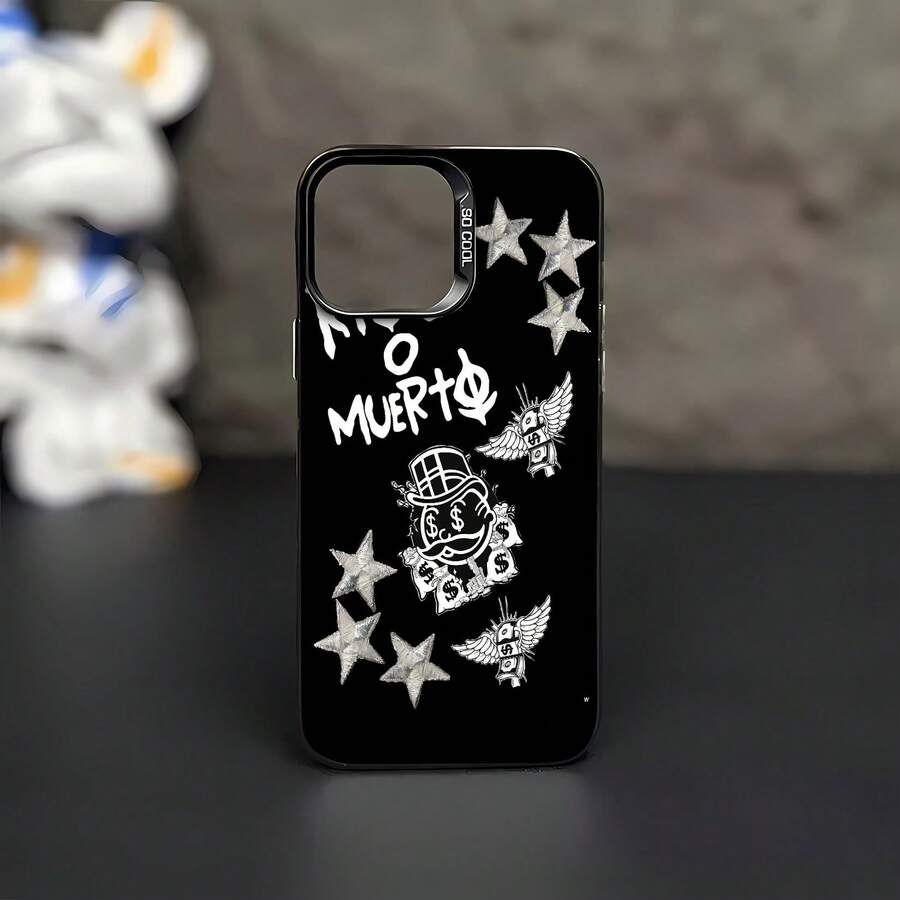 Funda elegante con diseño de dinero y estrellas, compatible con Samsung, Apple, VIVO, OPPO, , , y Honor. Fabricada en TPU, ofrece protección contra golpes y caídas. Un regalo ideal para amigos y familiares. - Negro - Ver 1