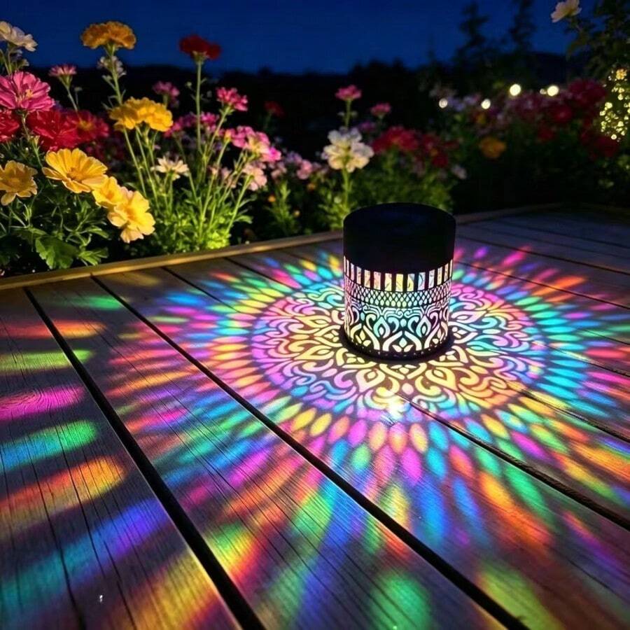 Outdoor Wall Lamps,Solar LED Wall Lamp, Hollow Pattern Projection Light For Outdoor Garden Fence Courtyard Decoration - Diamond-shaped Mandala Wall Lamp - View 1