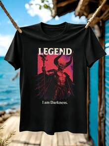Legend Graphic Herren-T-Shirt Im Dunklen Stil, Hochwertiger Stoff, Bequeme Passform, Atmungsaktiv, L?Ssig, EI Nzigartiger Grafikdruck - 黑色 - 查看 2