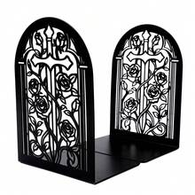 European Style Church Arch Rose Hollow Metal Book Stand Set, Retro Iron L-Shaped Book Blocking Board, Suitable For Literary Readers, Students, And Study Storage Enthusiasts. Desktop Books Are Fixed For Storage, Decorative Ornaments, And Gifts. - B355 - View 5