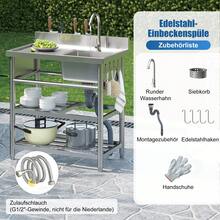 Freestanding Stainless Steel Sink For Outdoor Use, 60x60cm, With Tap And Drain, Including Shelf, Spacious Single-Basin Design, Suitable For Kitchen, Garden, Workshop And Commercial Use - 銀色 - 查看 7