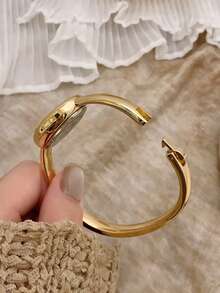 1件女款橢圓形銀色黑色方形金色錶盤石英休閒手錶，適合日常佩戴 - 粉色 - 查看 7