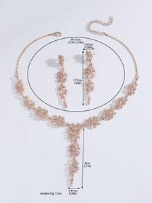 華麗玫瑰金色調透明水晶珠寶套組，含花卉Y型吊墜項鍊與長流蘇耳環，適合婚禮與舞會 - 玫瑰金 - 查看 4
