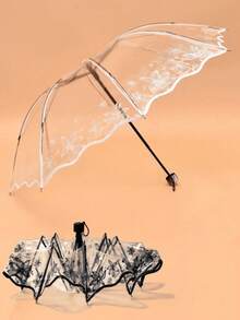 8-Rib Lotus Leaf Edge Black And White Printed Transparent Tri-Fold Umbrella 1pc - Umbrella - View 1