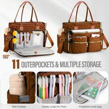 Laptop Tote Bag For Women Teacher Tote Bag 15.6 Inch Work Bags Tote Nurse Bag Computer Messenger Bag, Laptop Briefcase For Office, School, Travel - 棕色 - 查看 7