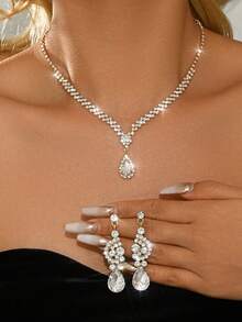 Gaun Pesta Harian Wanita dengan Perhiasan Rhinestone, Perhiasan Berkilau Modis, Set Aksesoris Perhiasan Gaun Wisuda - Emas - View 17
