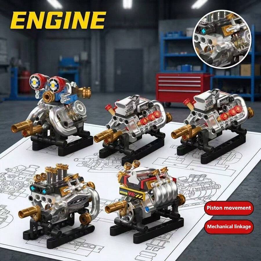 Juego de bloques de construcción de motor mecánico, kit de modelo de pistón y biela funcional, bloques de juguete DIY, bloques de construcción para aliviar el estrés, kit de modelo de coche coleccionable, juguete de ensamblaje de válvulas para niños, gran regalo de cumpleaños/Navidad. - Multicolor - Ver 1