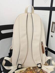 Dedoo Mochila de lona de unicolor con cremallera, gran capacidad, múltiples bolsillos, ligera, adecuada para la vuelta al colegio, viajes en el campus, para estudiantes y adolescentes, letra aleatoria - Beis - Ver 2